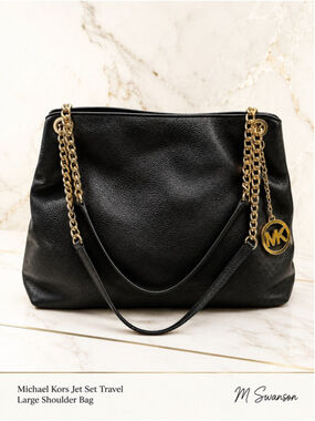 Michael Kors Black Pebbled Leather Shoulder Hobo Bag Large Gold Hardware